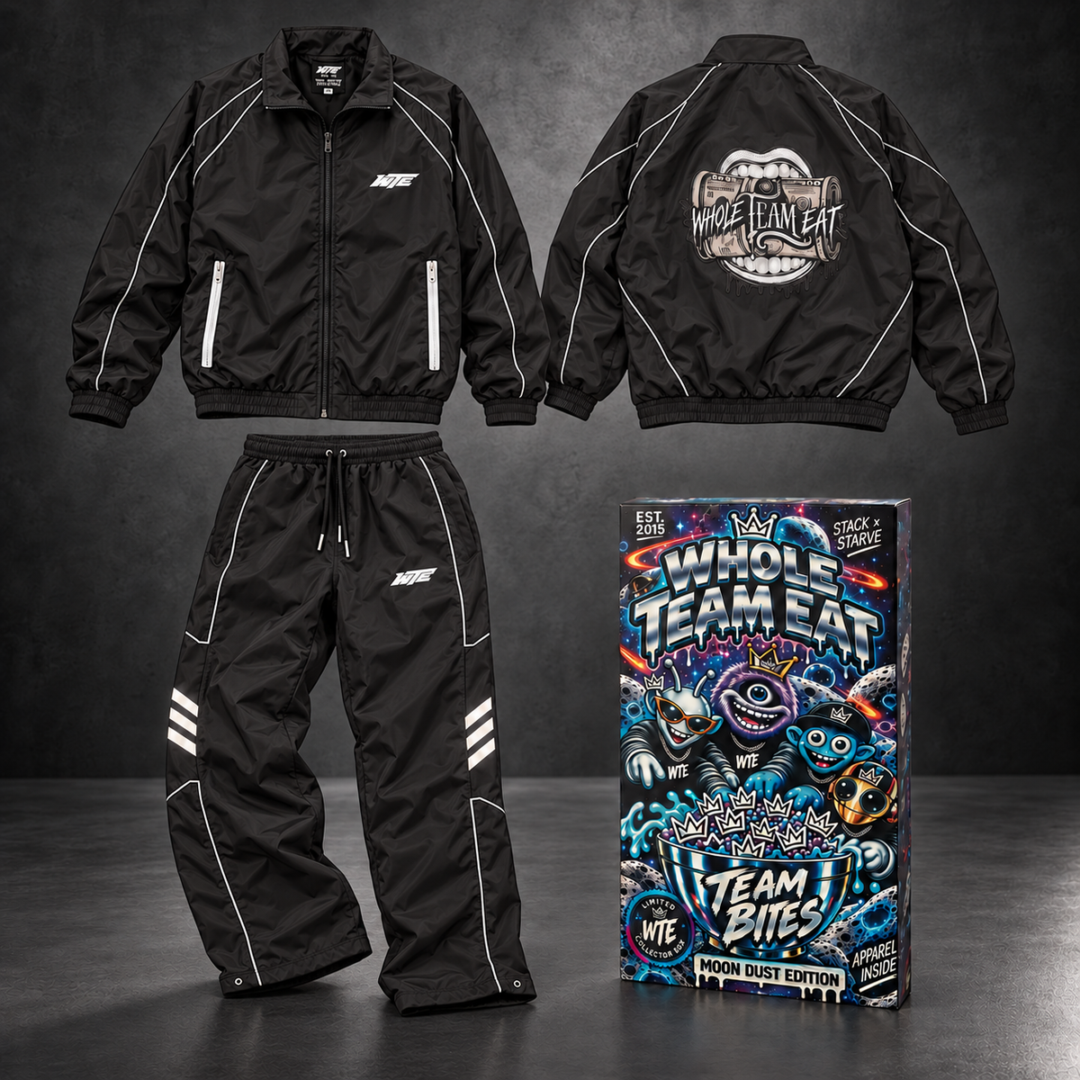 WTE Reflective Windbreaker Set — Black / White